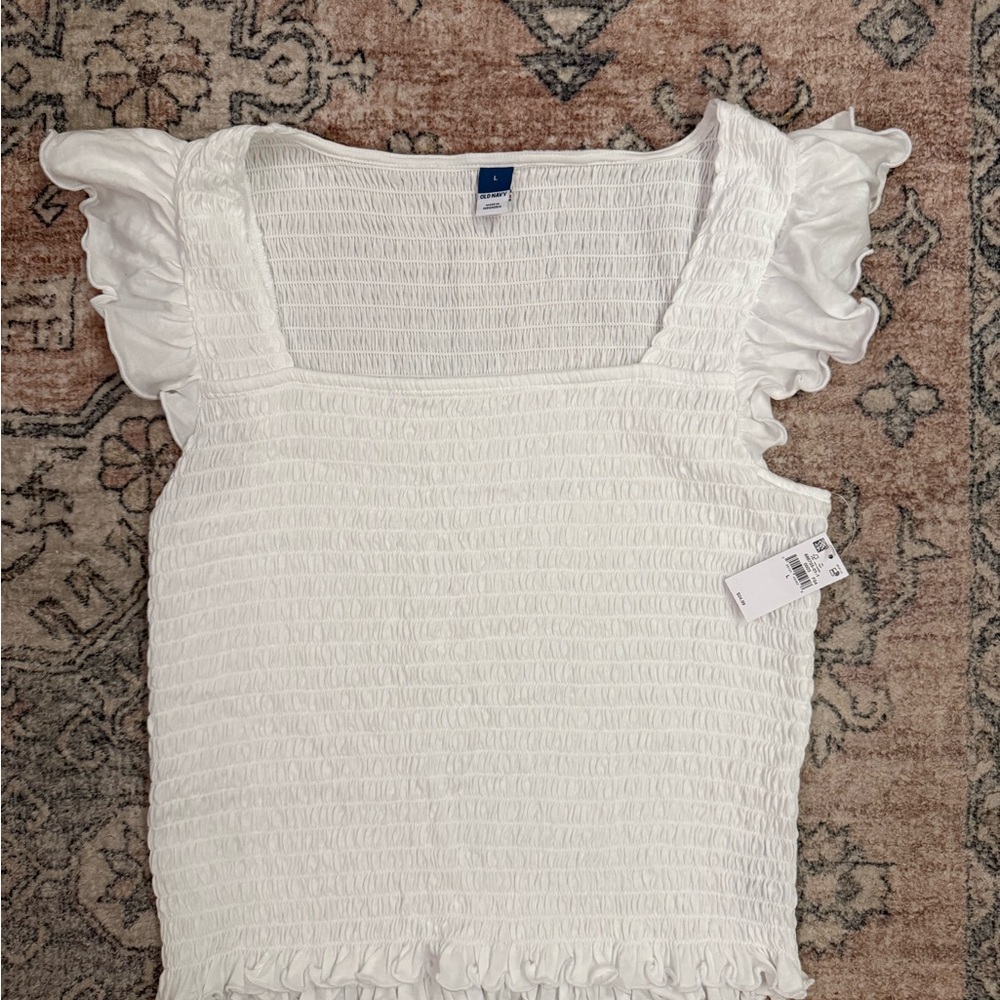 White Ruffled Sleeve Smocked Top